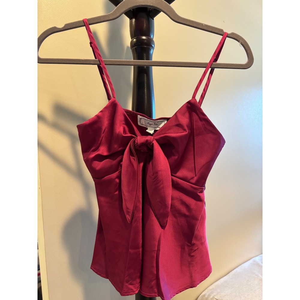 Hippie Rose Lush Berry Satin Tie Front Bow Cami Top Burgundy XS NEW! - Picture 2 of 5